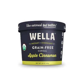 Wella Cereal Oatmeal Alternative, Gluten-Free Breakfast Hot Cereal, Grain-Free Paleo Organic Vegan High Protein Superfood, Plant-Based Non-GMO, Low in Net Carbs, Single-Serve Cups, Apple Cinnamon Flavor (8 Count, 1.6 oz. Cups)