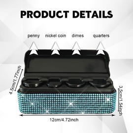 QZTYTY Bling Coin Holder for Car, Car Change Holder, Crystal Rhinestone Vehicle Change Organizer Box, Bling Car Interior Accessories Coin Dispenser Universal Fit Most SUVs Sedans Trucks (Lake Blue)