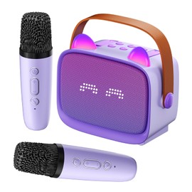 Mini Karaoke Machine for Kids Adults (2025 Upgraded), Portable Bluetooth Speaker with 2 Wireless Mics, Built-in Phone Holder and Emoji Animation, Birthday Gift for Boys Girls 3-12 Home Karaoke Party