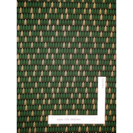 Benartex (Kanvas Studio) Christmas Green Gold Trees on Black Fabric Benartex Merry Bright By The Yard