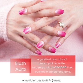 DANNI & TONI Semi Cured Gel Nail Strips Pink Ombre White S Curve Gel Nail Stickers (Blush Aura) Peach Wraps UV Nails 28 Stickers
