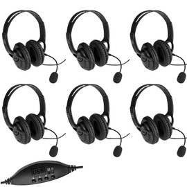 Adorama LX-USB05 USB Wired Headset with Microphone 6- Pack with in-Line Controls Professional Business Headphones VoIP Phone Computer Call Center Office