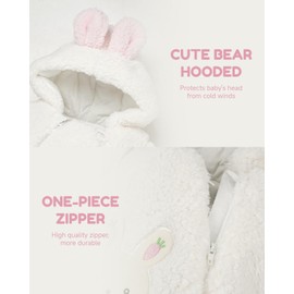 WYTbaby Baby Jumpsuit Winter Fleece Warm Snowsuit Baby Romper with Hood for Boys Girls 0-12 Months, White