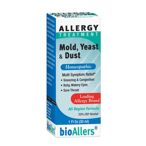 bioAllers Mold, Yeast and Dust | Natural Homeopathic Allergy Relief for Sneezing, Congestion, Itchy Eyes & Sore Throat | Non-Drowsy | 1 fl oz | 2 pk