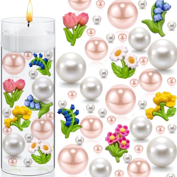 Cqueni 166PCS Vase Filler Faux Pastel Plastic Beads Artificial Floral