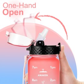 GOPPUS Drinking Bottle, 1 Litre BPA-Free Tritan Water Bottle with Straw, Sports Water Bottle, Leak-Proof with Time Marking and Brush, Sports Bottle for Fitness, School, Yoga, Outdoor (1 Bottle)