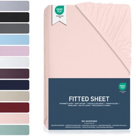 Fitted Sheet 180 x 200 cm - Brushed Polyester Microfibre Fitted Sheet, Oeko-Tex Bed Sheet, Jersey Bedding and Duvet Cover for Box Spring Bed and Thick Mattresses up to 25 cm - Pink 180 x 200 cm