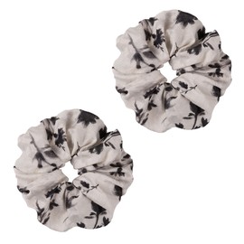 Cicimeiluody Chinoiserie Ink Style Oversized Hair Scrunchies in Ink Black - 2-Piece Set of Fashionably Comfortable Cotton & Linen Print Hair Bands for Women