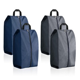 Shoe Bag Set of 4 Waterproof Shoe Bags Travel Large Shoe Bag with Zip Oxford Fabric Shoe Bag Organiser for Travel or Home Storage (Blue + Grey)