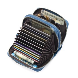 GOIACII Women's Leather Credit Card Holder, RFID Protection, Small Wallet with Many Compartments and Coin Compartment, Small Large Capacity Card Holder for Women, B-gemstone blue, Classic