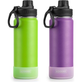 koodee Water Bottle 2 Pack-26 oz Stainless Steel Insulated Sports Metal Water Bottle-Double Wall Vacuum Flask with Leakproof Spout Lid (Apple Green-Purple)