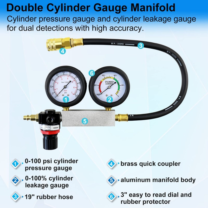 JoyFans Cylinder Leak Down Tester Kit, Tu-21 Small Engine Combustion