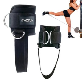 Ankle Strap for Cable Machine - Heavy Duty Adjustable Ankle Cuff with 4 D-Rings & Foot Strap for Glute Kickbacks, Leg Curls, Hip Abductions | Padded Neoprene & Nylon Webbing for Women/Men Gym