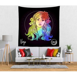 CORFOTO Fabric 70Wx70H Virgo Tapestry Wall Hanging Colorful Constellation Pattern Signs Tapestries Wall Art for Bedroom Living Room College Dorm Home Decor