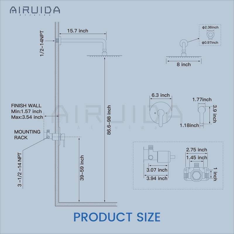 Airuida Shower Faucet Set Complete with Showerhead, Single Function Shower