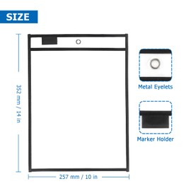 Tamaki 8 Pack Dry Erase Pockets Sleeves with Rings, 10 x 14 Inch Ticket Holders Clear Plastic Sheet Protectors for Teacher Classroom Supplies, Black