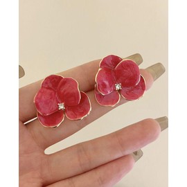 Orchid Earrings for Women Hot Pink Flower Earrings Lightweight Enamel Flower Earrings Orchid Stud Earrings Statement Floral Earrings Orchid Jewelry Accessories
