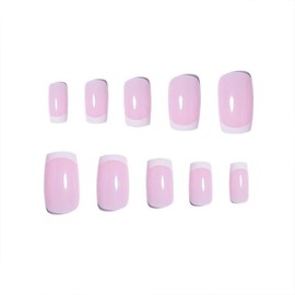White French Tip Press on Nails Medium Square Fake Nails White Tip Nails Press Ons Full Cover Glossy Glue on Nails Resuable Full Cover Artificial Acrylic Stick on Nails for Women Manicure 24 Pcs