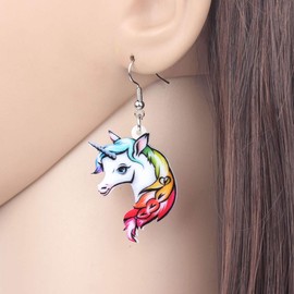 Bonsny Acrylic Drop Dangle Sweet Unicorn Earrings Horse Jewelry For Women Nice Gift