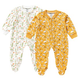 100% Cotton Infant Baby Footies 2-Pack with Snap/Zipper, 0-12 Months Soft Casual Newborn Baby Clothes