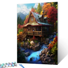 Paint by Numbers Exquisite Forest Cabin DIY Painting On Canvas, Paintwork with Paintbrushes Acrylic Paints,Perfect for Paint by Numbers for Adults and Kids Students Beginner Without Framed 16''x20''