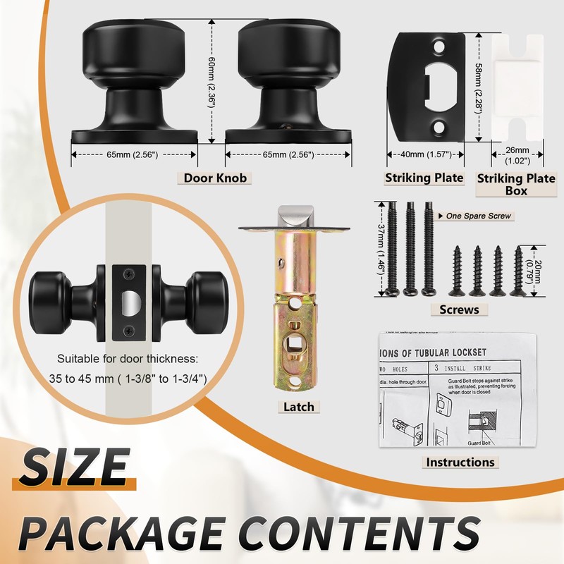 Probrico Black Passage Door Knobs Closet Hallway Door Knobs No