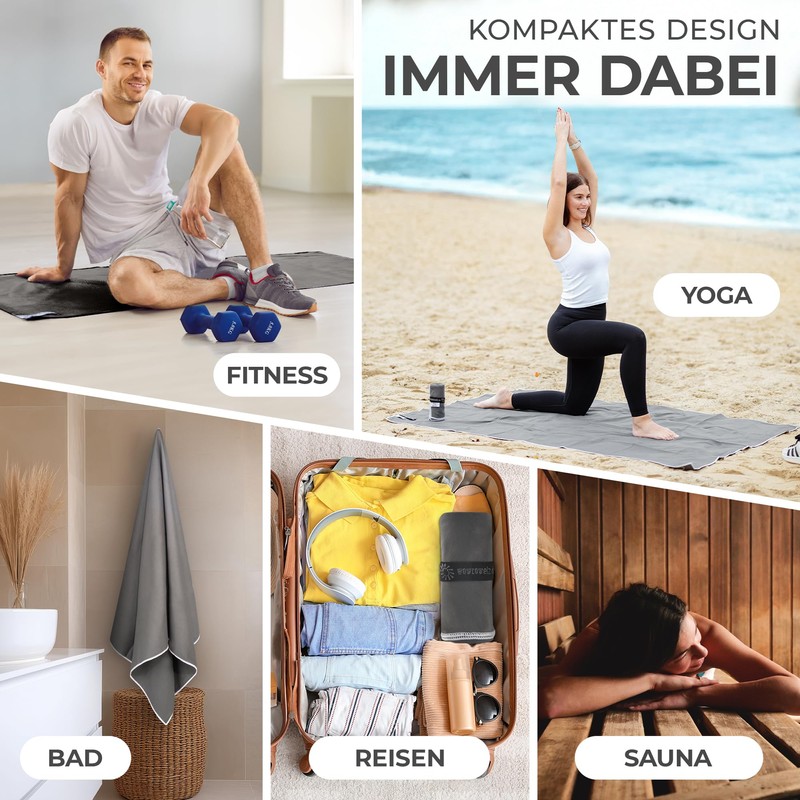 Wowtowelz Microfibre Towel (Dark Grey, 145 x 70 cm)