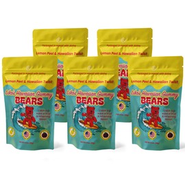 Liko’s Hawaiian Gummy Bears with Li Hing and Lemon Peel – Tropical Candy Snack Made in Hawaii – Sweet Sour Salty Chewy Rota Optima Ventures, LLC Treat – Island Favorite Gourmet Gummy Bears 2.5 oz Bag - Pack of 5