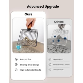 Morrean Large Metal Cat Litter Scoop, Stainless Steel Litter Scooper, Kitty Poop Scooper with Wooden Handle, Fast Sifting & Fine Sifting, Heavy Duty Deep Shovel - Black