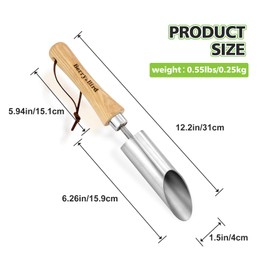 Berry&Bird Stainless Steel Small Bulb Planter Tool, 30cm/12in Garden Transplanter Didder with Wooden Handle and Cowhide Lanyard, Manual Hole Digger for Planting Bulbs, Seeds & Seedlings