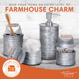 Autumn Alley Bathroom Accessories Set - Galvanized Soap Dispenser, Toothbrush Holder, 2 Apothecary Jars for Qtips - Bathroom Decor