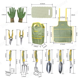 Set of 12 Garden Tool, iHansee Heavy-Duty Aluminum Gardening Hand Tools with Rubber Non-Slip Handle, Garden Apron, Gloves, Kneeling Pad and Storage Bag, Garden Hand Tools Starter Kit Landscaping Tools