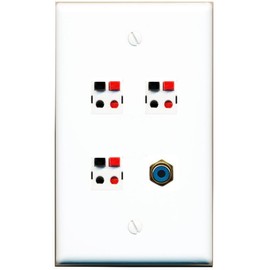 RiteAV 3 Port Speaker Wire Plug Jack Wall Plate+RCA for Subwoofer Flat [White]