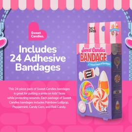 BioSwiss Bandages, Sweet Candies Shaped Self Adhesive Bandage Set, Latex Free, Sterile Wound Care, 24 Count