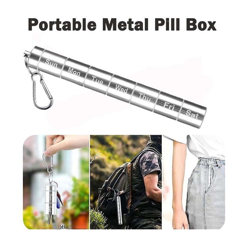 Metal Pill Box,7 Day Stackable Waterproof Travel Pill Box,Aluminum Alloy