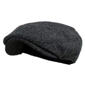 Wonderful Fashion Men's Herringbone Tweed Wool Blend Snap Front Newsboy Hat (DK.Grey, LXL)