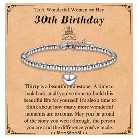 KORAS 30th Birthday Gifts for Women, Heart Charm Bracelet Birthday Bracelet for Her, Women 30th Birthday Gift Ideas