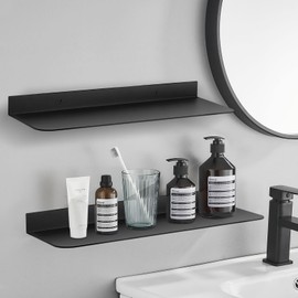 UVKDEENK 2 Pack Wall-Mounted Self Adhesive Wall Shelf, Counter Corner Floating Shelves Over The Sink Faucet, Aluminum Alloy Shower Caddy Tray Rack Storage Organizer for Bathroom, Kitchen, 30cm