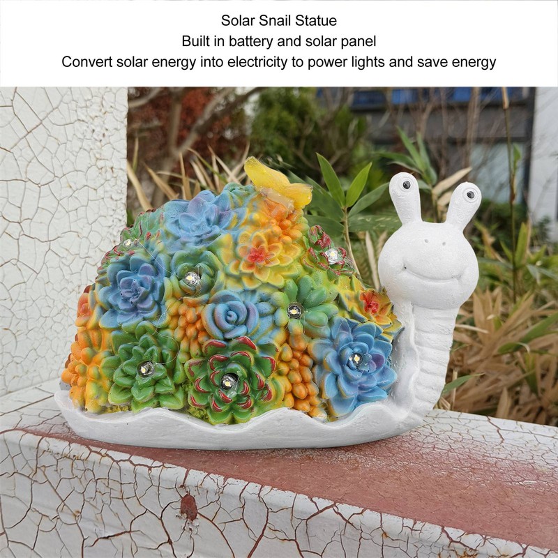 Solar Snail Statue Waterproof Cute Snail Figurine Succulents Garden Ornament