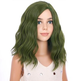 PATTNIUM Kids Ombre Green Wig Child Girls Short Curly Bob Wig Black to Green Wigs Matcha Green Synthetic Wigs