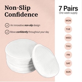 Azollia Non-Slip Nursing Pads, 14 Washable Organic Cotton Leakproof Breast Pads, Reusable, Soft, Absorbent, Dry and Eco-Friendly Breastfeeding Essentials