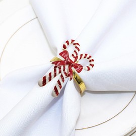 EXCEART Christmas Napkin Ring Set of 4 Candy Cane Napkin Rings Holiday Napkin Holders Rings Metal Xmas Napkin Rings Serviette Buckle Christmas Party Supplies