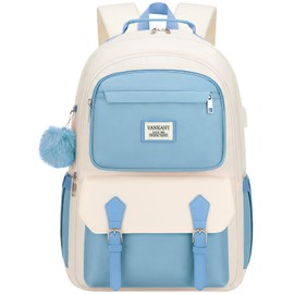 VANKANY Teen Girls School Backpack, Aesthetic Bookbag Large for Middle High School Travel Cute Laptop Backpack for Women College Students Mochila Mujer, Blue