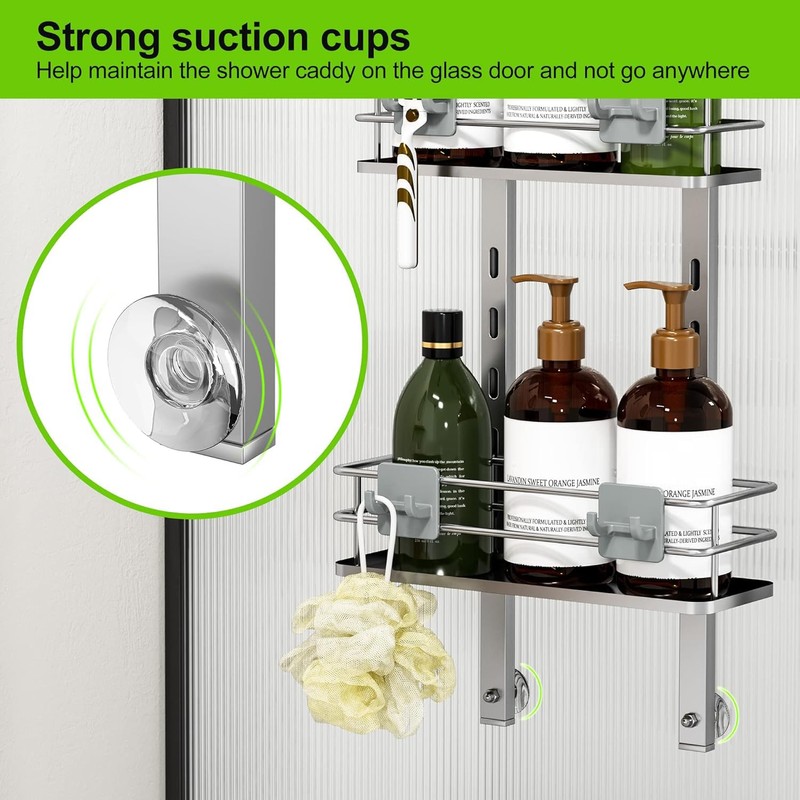 Orimade Adjustable Hanging Over the Shower Door Caddy with Hooks,