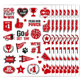 Red Team Spirit Temporary Tattoos, 180 Pcs Glitter Red Team Spirit Accessories, Football Sports Teams Face Body Tattoo Stickers for Cheerleading Teams Sports Games Supplies Classroom Prizes