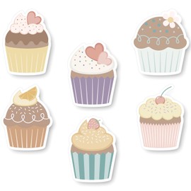 Boao 60 Pcs Colorful Cupcakes Cutouts Birthday Classroom Bulletin Board Decoration Cupcake Paper Cutouts for Birthday Chart Classroom Creative Name Tags Teaching Press,6 Patterns,4.7 Inches (Pastel)