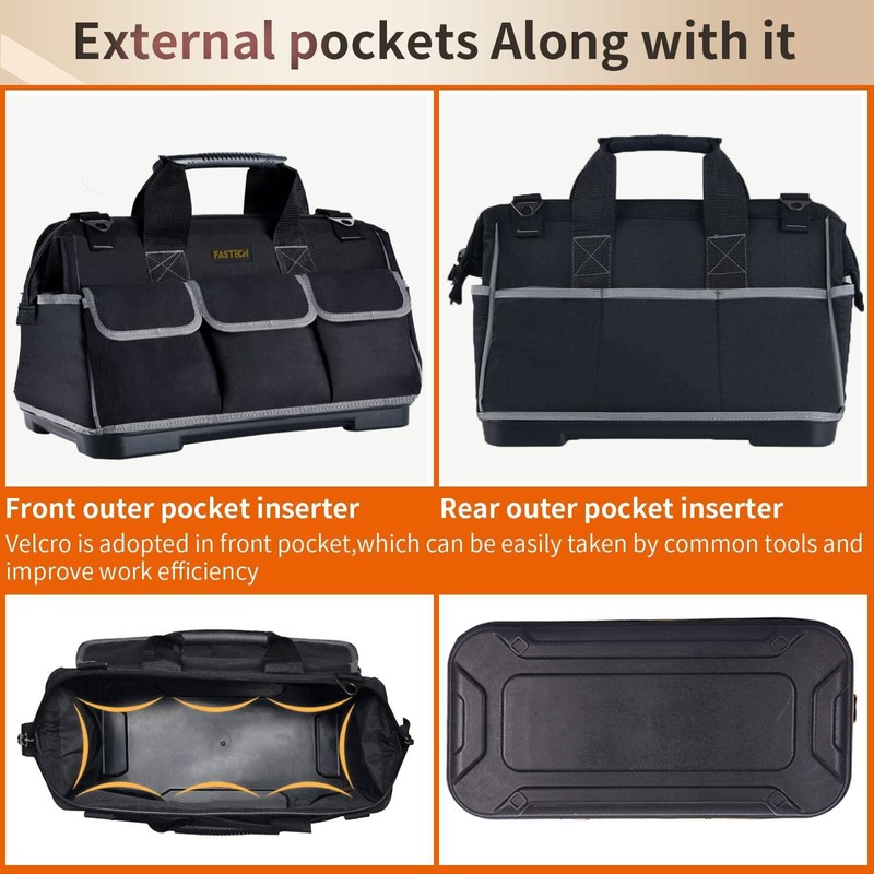 FASTECH 20-inch Wide Mouth Tool Bag with Water Proof Molded