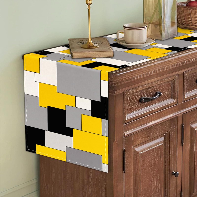 Farmhouse Modern Abstract Table Runner Linen Burlap Table Runners 72