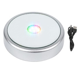 PHOSOK LED Multimodal Multicolor Light Base Silver Lighted Stand for Crystal Art Display Round Stand