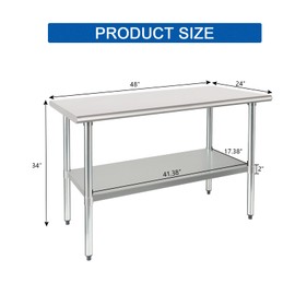 HARDURA Stainless Steel Table 24X48 Inches with Undershelf and Galvanized Legs NSF Heavy Duty Commercial Prep Work Table for Restaurant Kitchen Home and Hotel